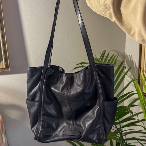 Lucky Brand Black Leather Chevron Haircalf Tote Bag Shoulder Bag - Picture 4 of 8